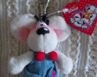 Vintage Diddl keychain plush with heart dungarees, collectible rarity