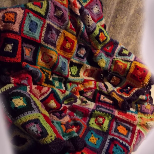 COPERTA VINTAGE FATTA a mano nonna lana all'uncinetto divano letto a