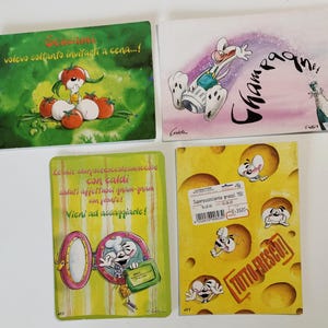 Postales DIDDL muy raras, inalcanzables, postales vintage de Diddl, postales coleccionables, juego de 4 postales Diddl con temática GOURMET, RAREZA