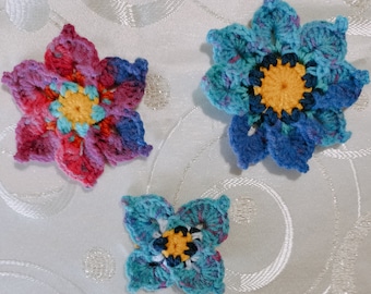 Granny square crochet, 3D flower application