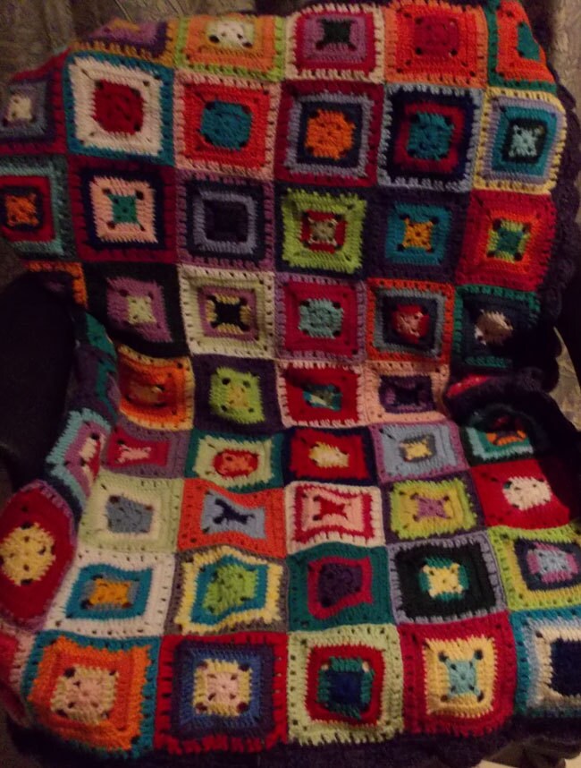 Couverture Afghane Vintage Au Crochet - Carrés Granny, Laine Blanche épaisse, 127x162cm