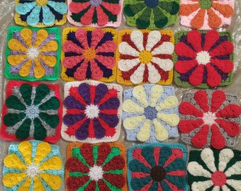 Granny square daisies, crochet, crochet granny tiles