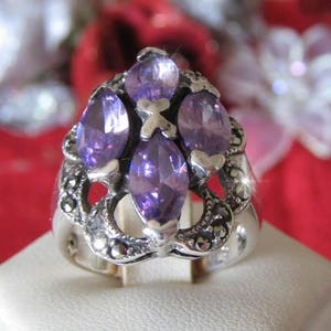 Vintage 925 silver ring with amethysts, 925 silver amethyst ring