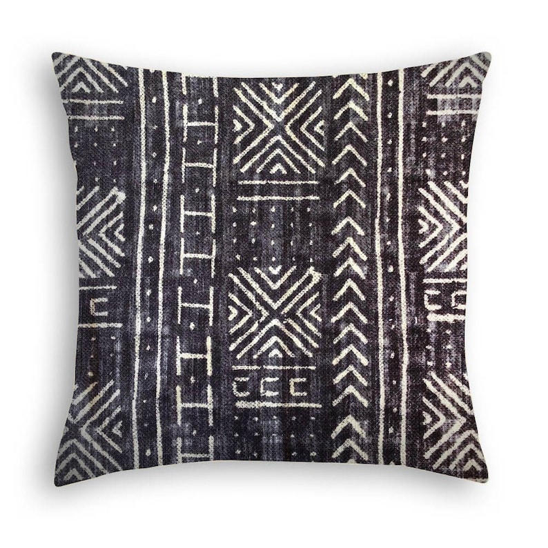 Mali Mud cloth Black and White Pillow Throw Pillow Cover Repeated Black