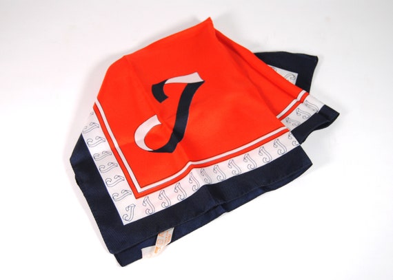 Vintage Red and Blue Monogrammed "J" Handkerchief… - image 2