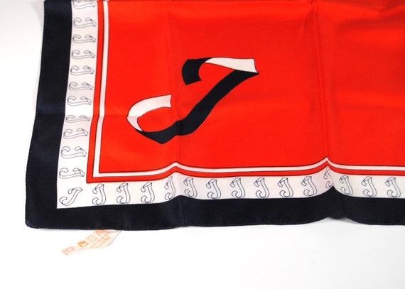 Vintage Red and Blue Monogrammed "J" Handkerchief… - image 4