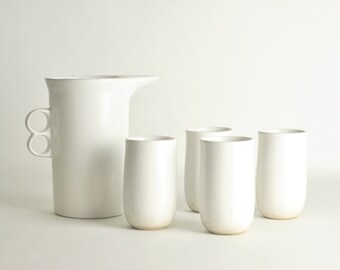 Bennington Potters - Stoneware set - White glaze - Trigger pitcher and tumblers
