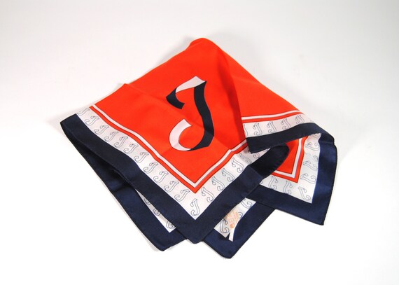 Vintage Red and Blue Monogrammed "J" Handkerchief… - image 1