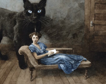 10x10 Giclee Print - Giant Cat with Lady in Blue, 1908