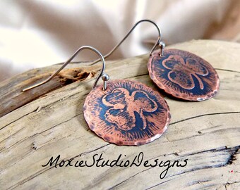 Rustic Copper Shamrock Earrings,  Clover Earrings, St. Patrick's Day Earrings, Shamrock Jewelry, Lucky Clover Earrings, Irish Earrings