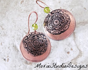 Copper Boho Earrings, Rustic Etched Copper Earrings, Ethnic Earrings, Light weight earrings, Etched Copper Earrings,Bohemian Earrings