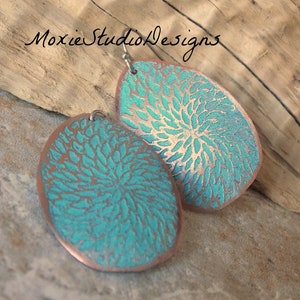 Turquoise and Copper Earrings , Unique Earrings, Artisan Earrings, Boho Copper, Bohemian Earrings, Boho Earrings, Etched Copper Earrings image 3