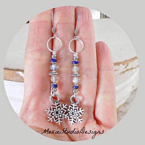 Boho Snowflake Silver Dangle Earrings, Labradorite and Lapis Lazuli Earrings, Winter Dangle Earrings, Bohemian Earrings image 2