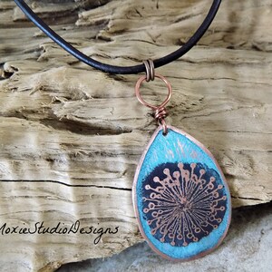 Rustic Dandelion Necklace, Womens Leather Necklace, Rustic Necklace, Boho Necklace, Boho Jewelry, Necklaces for Women, Artisan Necklace image 3