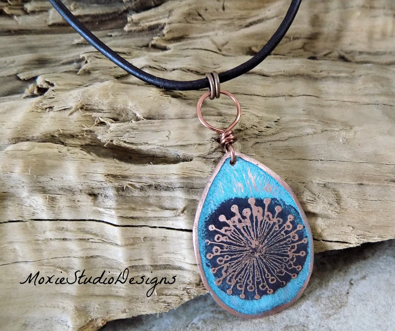 Rustic Dandelion Necklace, Womens Leather Necklace, Rustic Necklace, Boho Necklace, Boho Jewelry, Necklaces for Women, Artisan Necklace image 3