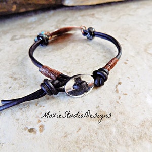 Dainty Tree of Life Bracelet, Rustic Boho leather bracelet, Etched Copper Bracelet, Boho Bracelet, Boho Jewelry, Unique Bracelet image 3