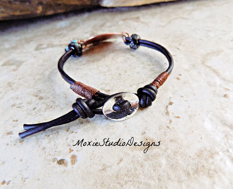 Dainty Tree of Life Bracelet, Rustic Boho leather bracelet, Etched Copper Bracelet, Boho Bracelet, Boho Jewelry, Unique Bracelet image 3