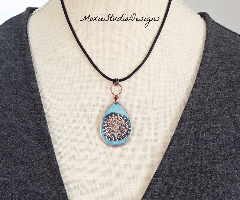 Rustic Dandelion Necklace, Womens Leather Necklace, Rustic Necklace, Boho Necklace, Boho Jewelry, Necklaces for Women, Artisan Necklace image 4