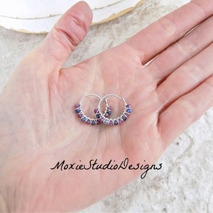 Tiny RAW Gemstone Hoops, Raw Sapphire and Ruby Earrings, Dainty Gemstone hoop Earrings, Artisan Hoops, Gemstone Earrings, Boho Jewelry image 7