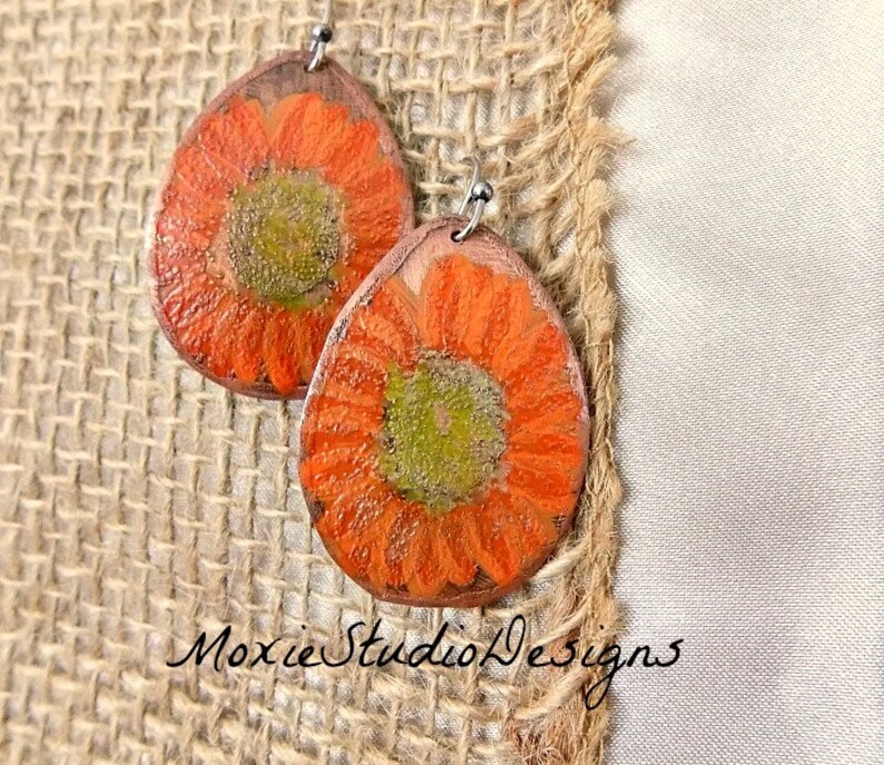 Summer Sunflower Earrings Copper Earrings Sunflower Etsy