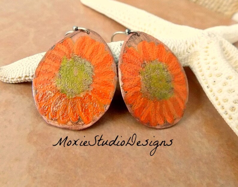Summer Sunflower Earrings Copper Earrings Sunflower Etsy