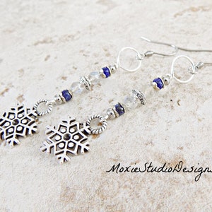 Boho Snowflake Silver Dangle Earrings, Labradorite and Lapis Lazuli Earrings, Winter Dangle Earrings, Bohemian Earrings image 3