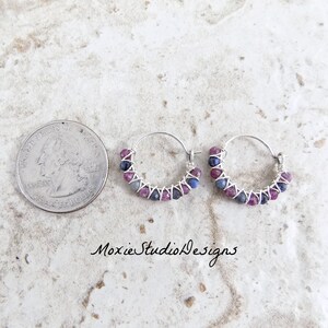 Tiny RAW Gemstone Hoops, Raw Sapphire and Ruby Earrings, Dainty Gemstone hoop Earrings, Artisan Hoops, Gemstone Earrings, Boho Jewelry image 6