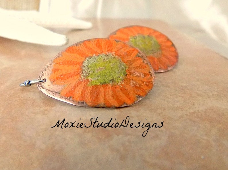 Summer Sunflower Earrings Copper Earrings Sunflower Etsy