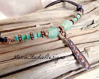 Green Beaded Choker Necklace, Boho Necklace, Boho Choker, Boho Jewelry, Bohemian Necklace, Hippie Necklace, Hippie Jewelry