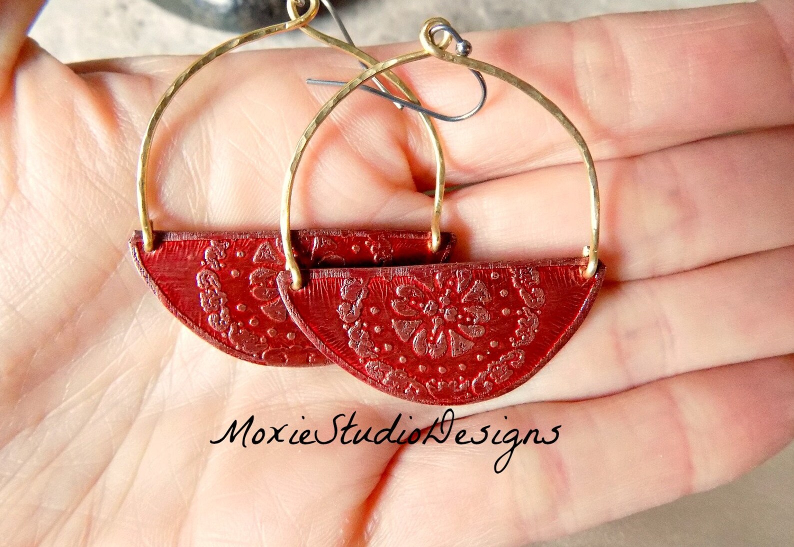 Half Circle Hoop Earrings, Unique Earrings, Mixed Metal Hoop Earrings