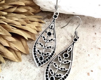 Silver Filagree Dangle Earrings, Boho earrings, Boho Jewelry, Gift for her, Every Day Earrings, Teardrop Earrings, Silver Drop Earrings