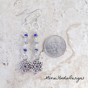 Boho Snowflake Silver Dangle Earrings, Labradorite and Lapis Lazuli Earrings, Winter Dangle Earrings, Bohemian Earrings image 5