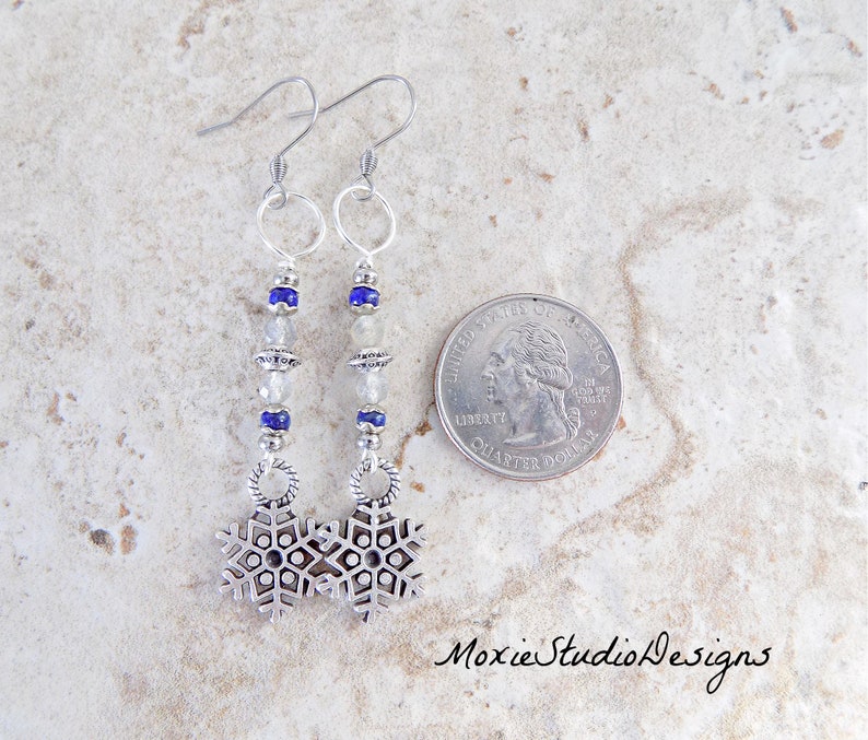 Boho Snowflake Silver Dangle Earrings, Labradorite and Lapis Lazuli Earrings, Winter Dangle Earrings, Bohemian Earrings image 5