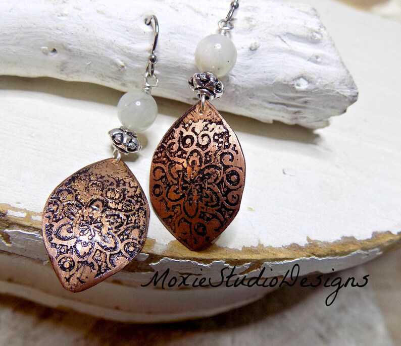 Mixed Metal Moonstone Copper Earrings Copper Earrings Etsy