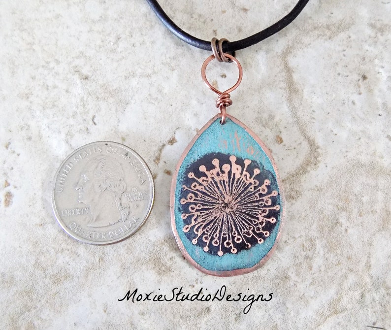 Rustic Dandelion Necklace, Womens Leather Necklace, Rustic Necklace, Boho Necklace, Boho Jewelry, Necklaces for Women, Artisan Necklace image 6