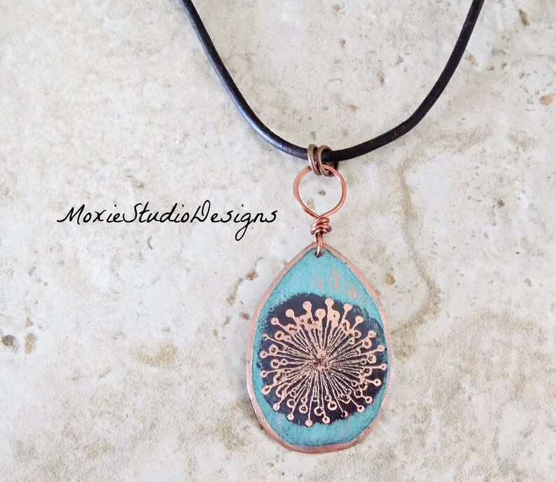 Rustic Dandelion Necklace, Womens Leather Necklace, Rustic Necklace, Boho Necklace, Boho Jewelry, Necklaces for Women, Artisan Necklace image 7