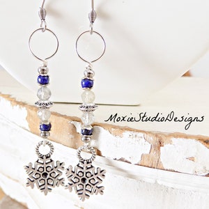 Boho Snowflake Silver Dangle Earrings, Labradorite and Lapis Lazuli Earrings, Winter Dangle Earrings, Bohemian Earrings image 4