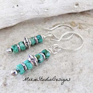 Small Turquoise and Silver Dangle Earrings, Boho Silver Earrings, Southwest Earrings, Bohemian Earrings, Boho Jewelry, Bohemian Jewelry