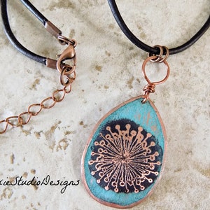 Rustic Dandelion Necklace, Womens Leather Necklace, Rustic Necklace, Boho Necklace, Boho Jewelry, Necklaces for Women, Artisan Necklace image 5