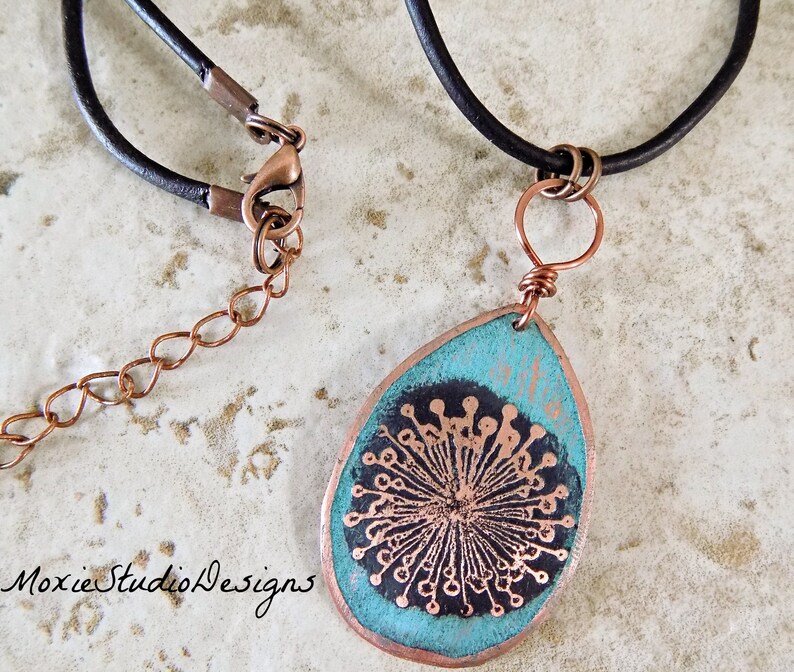 Rustic Dandelion Necklace, Womens Leather Necklace, Rustic Necklace, Boho Necklace, Boho Jewelry, Necklaces for Women, Artisan Necklace image 5