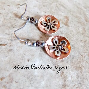 Silver and Copper Earrings, Mixed Metal Earrings, Dainty Earrings, Lightweight earrings, Artisan Earrings, Copper and Silver earrings image 4