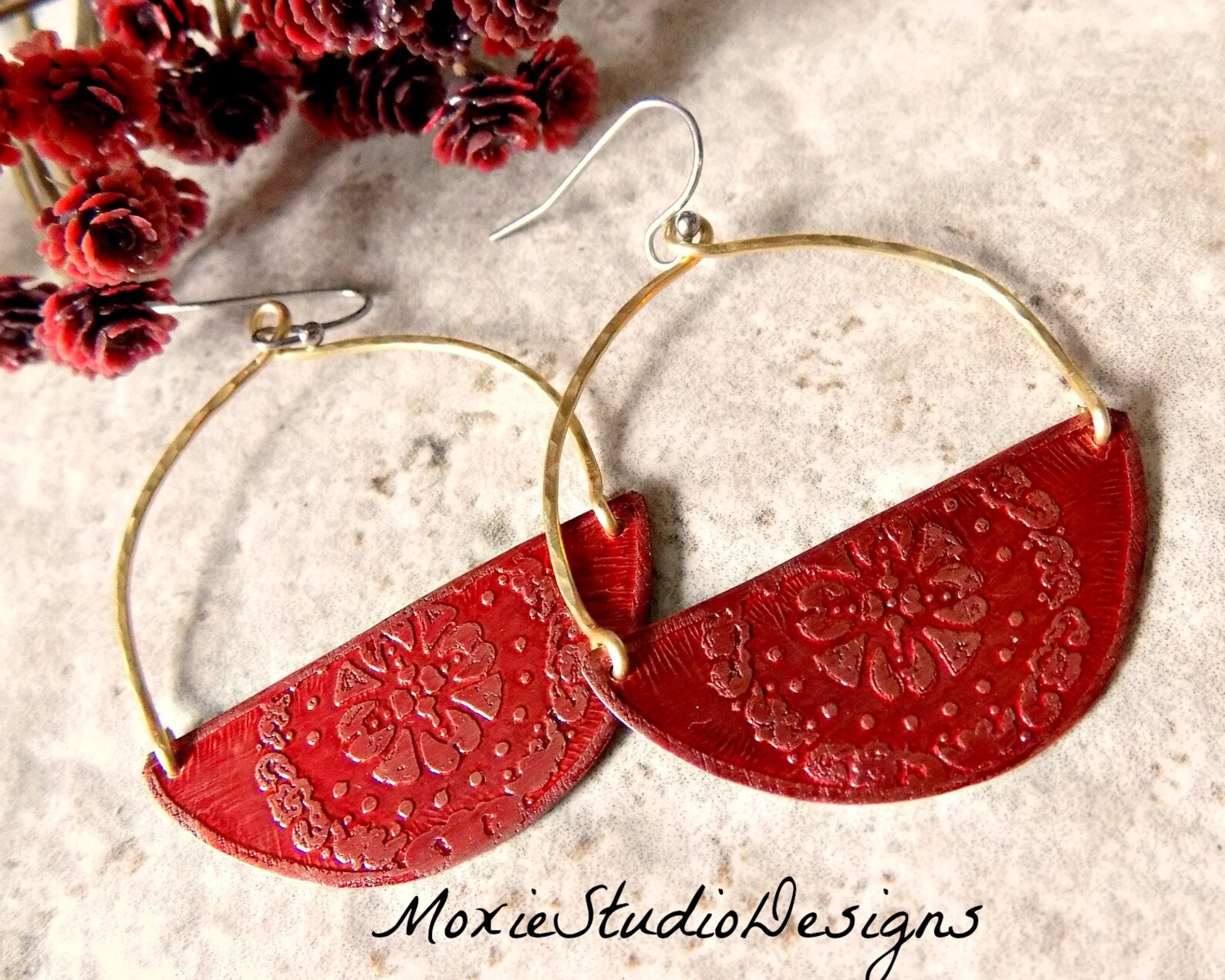 Half Circle Hoop Earrings, Unique Earrings, Mixed Metal Hoop Earrings
