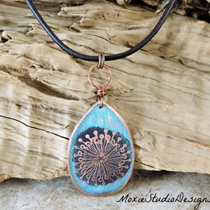 Rustic Dandelion Necklace, Womens Leather Necklace, Rustic Necklace, Boho Necklace, Boho Jewelry, Necklaces for Women, Artisan Necklace image 1