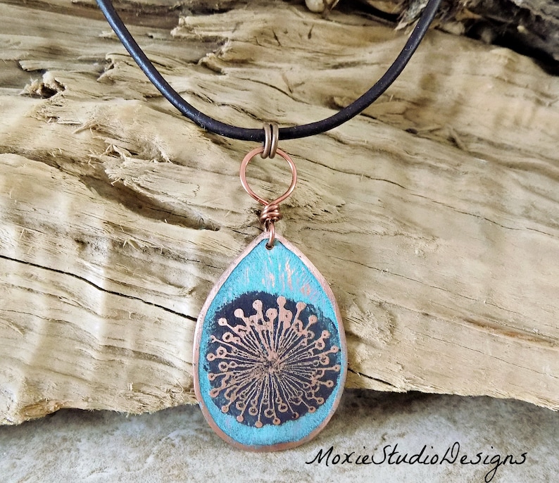 Rustic Dandelion Necklace, Womens Leather Necklace, Rustic Necklace, Boho Necklace, Boho Jewelry, Necklaces for Women, Artisan Necklace image 1