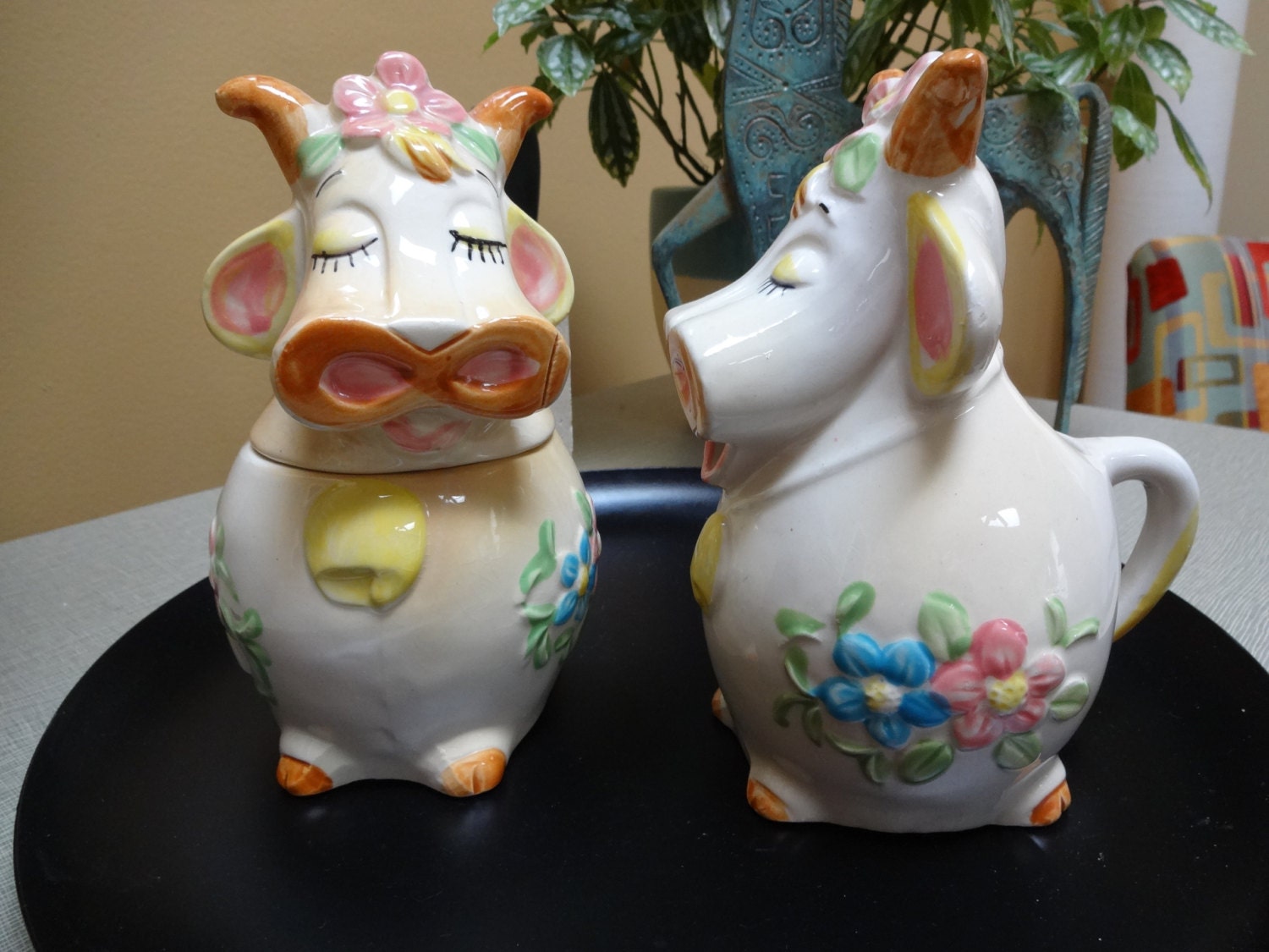 Vintage Cow Creamer and Sugar Bowl Set Marked Japan Lefton Etsy