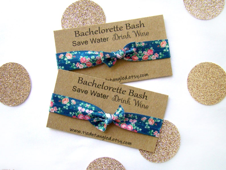 Bachelorette Hair Tie Save Water Drink Wine Personalized Party Card, Bachelorette Bash Favor Cheers Hair Tie Blue Navy Hair Tie Favor