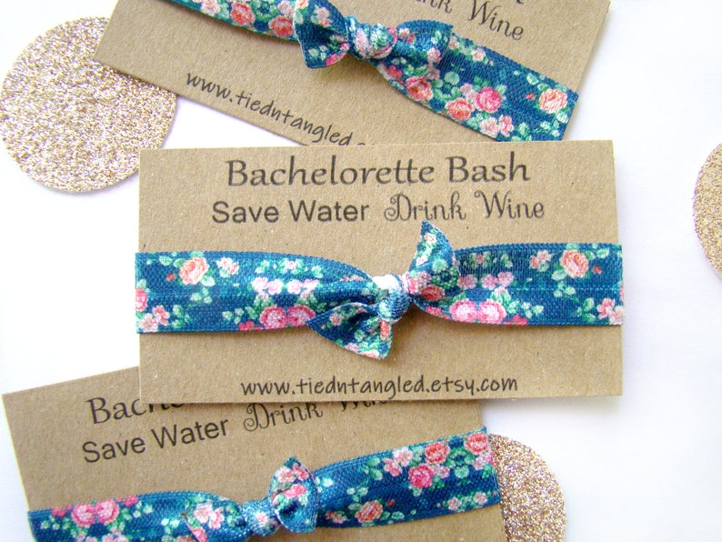 Bachelorette Hair Tie Save Water Drink Wine Personalized Party Card, Bachelorette Bash Favor Cheers Hair Tie Blue Navy Hair Tie Favor