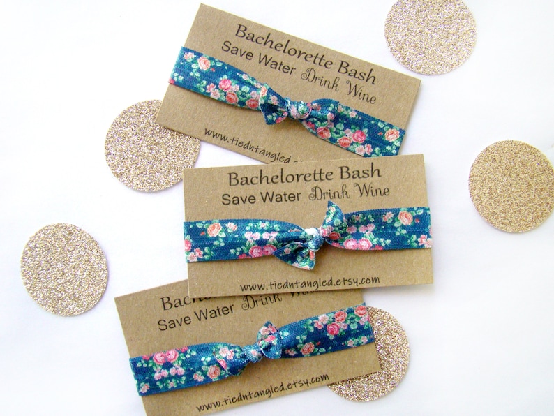 Bachelorette Hair Tie Save Water Drink Wine Personalized Party Card, Bachelorette Bash Favor Cheers Hair Tie Blue Navy Hair Tie Favor