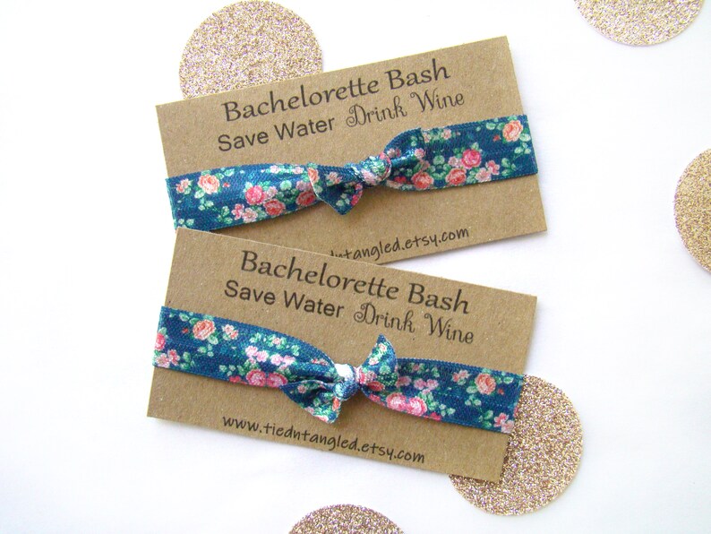Bachelorette Hair Tie Save Water Drink Wine Personalized Party Card, Bachelorette Bash Favor Cheers Hair Tie Blue Navy Hair Tie Favor