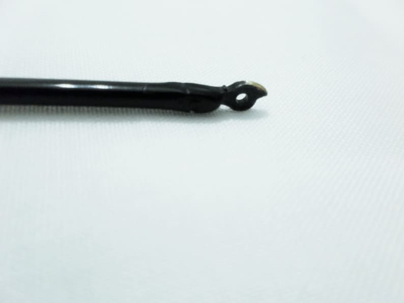May include: A black, thin, flexible rod with a small, rounded, metal tip.